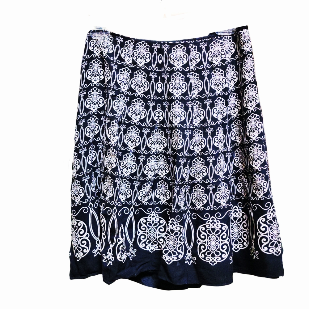 Vintage Y2k Ann Taylor Black and White A-Line Pleated Lined Skirt Size 6